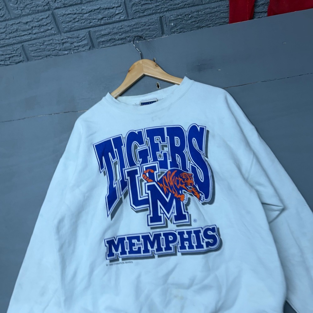 Vintage 1998 Memphis Tigers Hanes Ultimate Cotton Sweatshirt White XL 90s NCAA